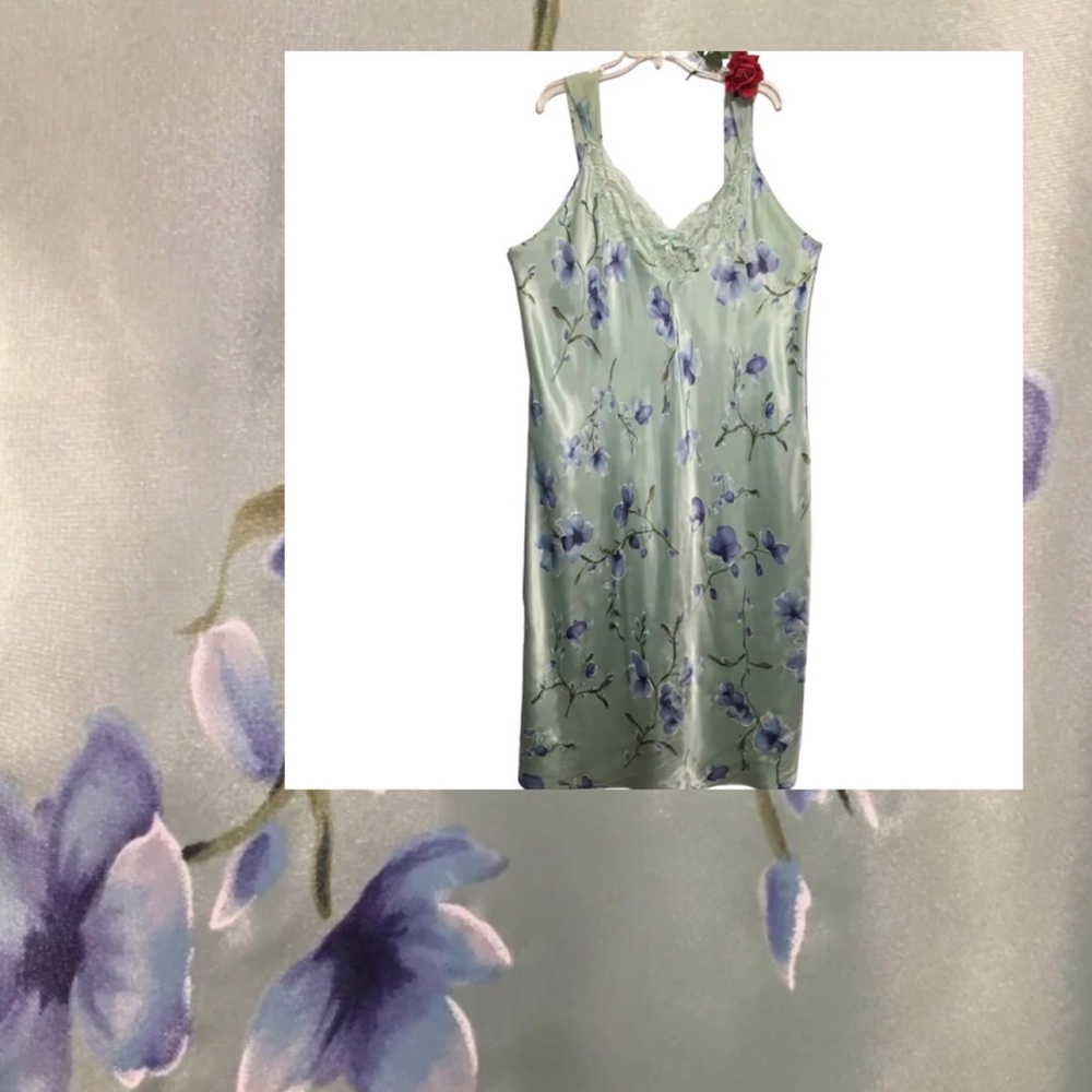 Inner Most Woman floral night gown slip dress green periwinkle blue fairycore